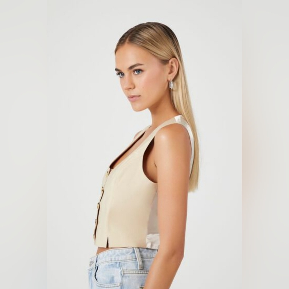 🆕️ Forever 21 V-Neck Cropped Vest Size L - Picture 2 of 6